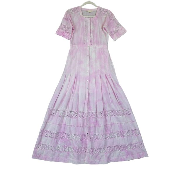 LoveShackFancy Dresses & Skirts - LoveShackFancy Dress Womens Small Pink Tie Dye Lace Button Front Maxi Boho